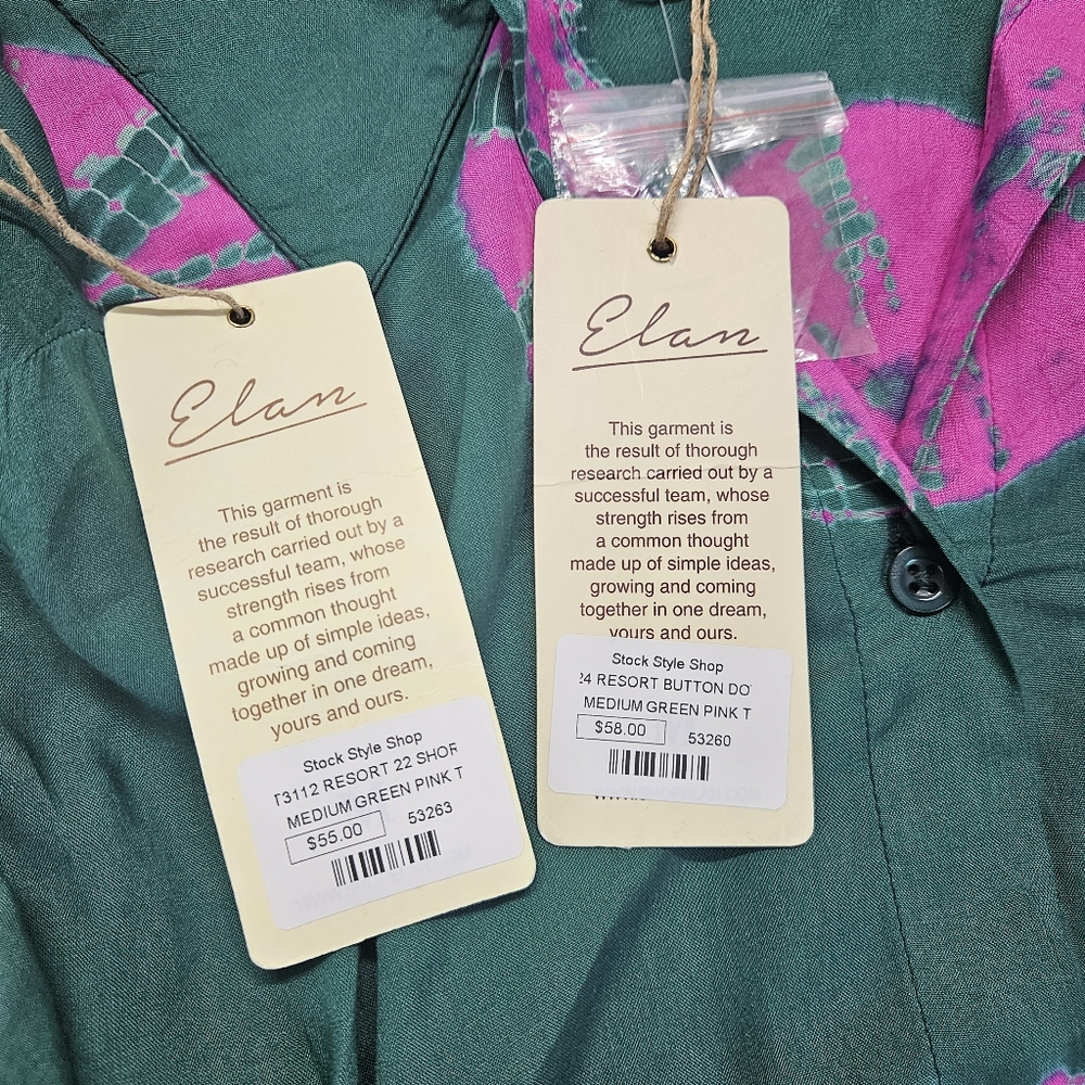 Elan Sand Dollar‎ Button Down Shirt & Shorts in pink/green Sz. M Nwt - Picture 6 of 12